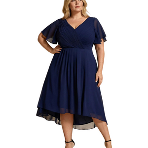 Ever Pretty Double V-Neck Ruffles Sleeve Chiffon Midi Wedding Dress Size 16 NWT